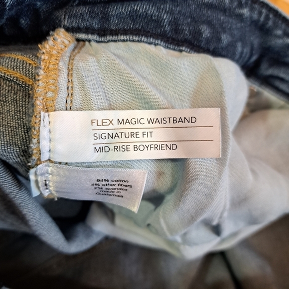 Lane Bryant Dark Wash Distressed Flex Magic Waistband Mid Rise Boyfriend Jeans - Picture 7 of 10